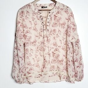 Miss Me Floral Boho Tie Women's Pullover Long Sleeves Women's Blouse Size M